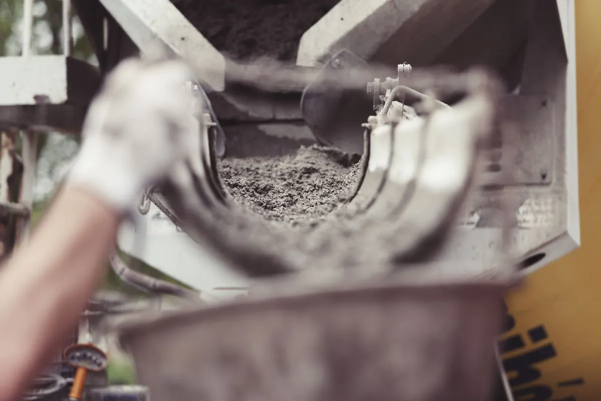 Fresh concrete discharged from a mixer