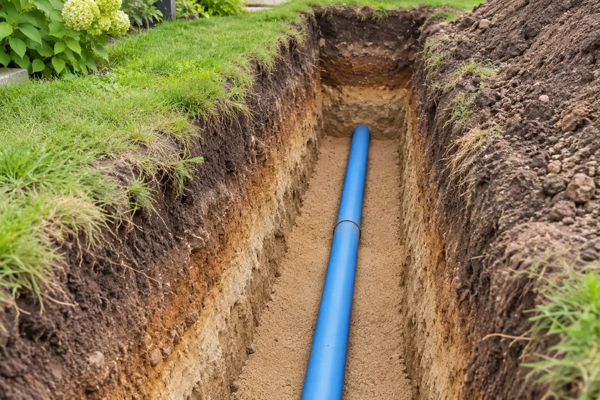 Illustration: Pipe in a garden trench