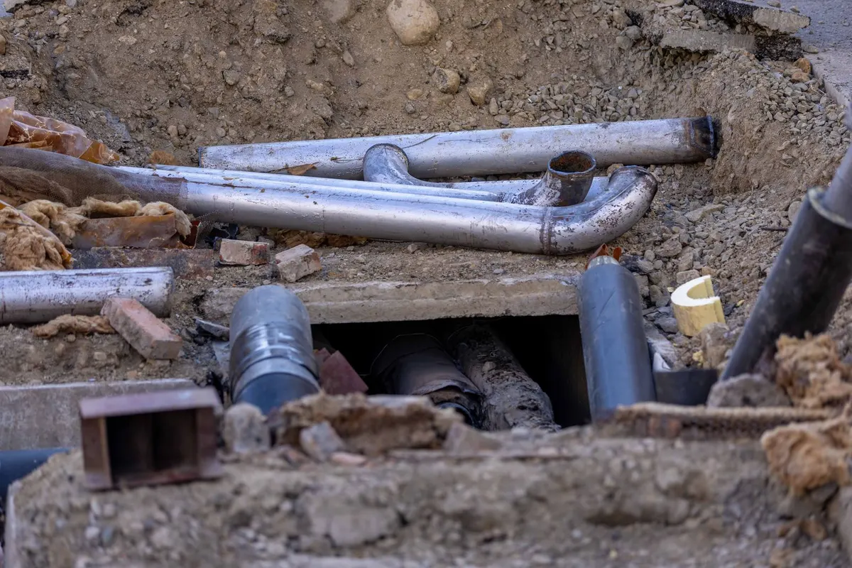 Pipework exposed during excavation